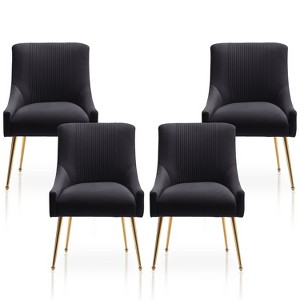 SEYNAR Modern Glam Boucle Pleated Velvet Dining Chair or Vanity Chair Set of 4 with Rear Handle - 1 of 4