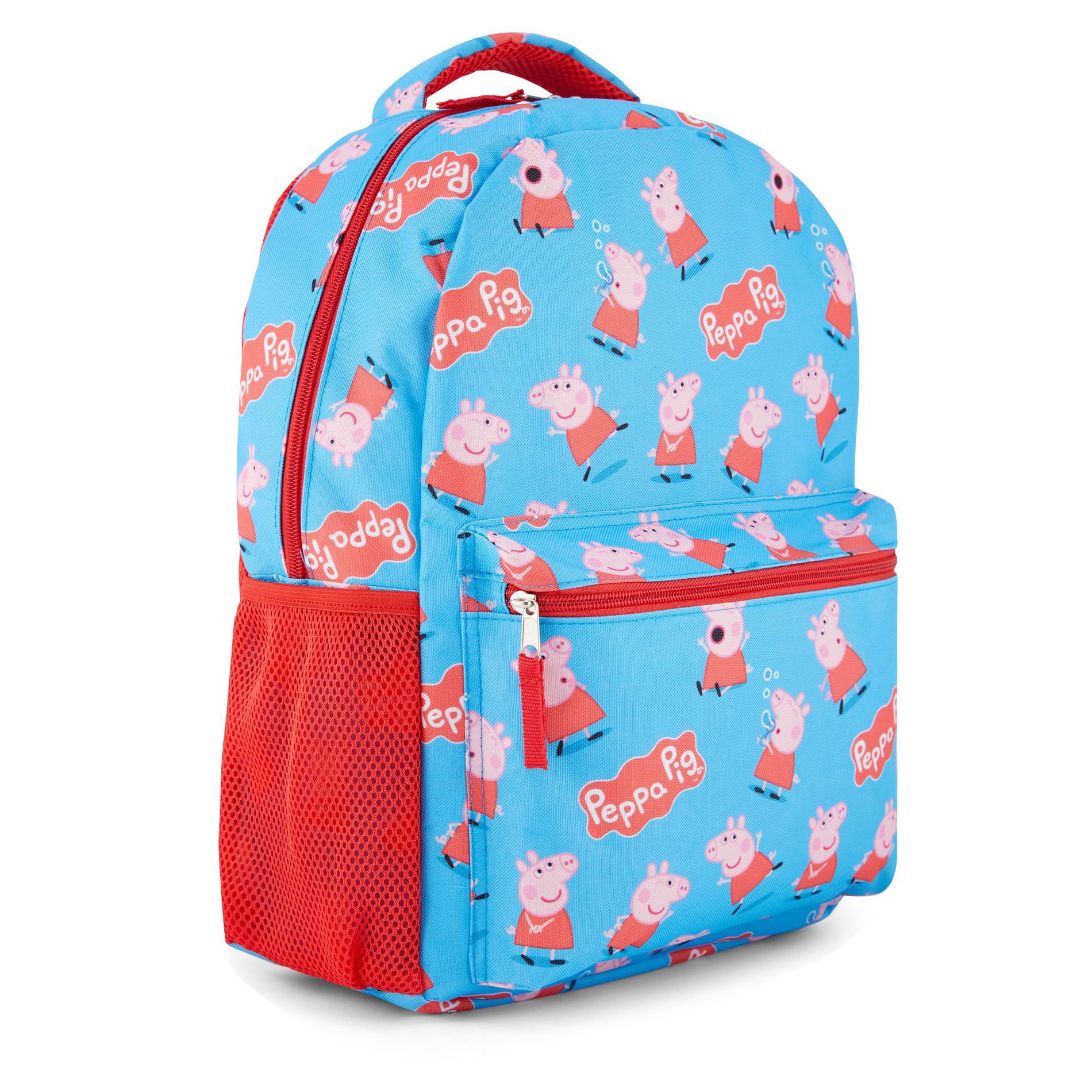 Peppa Pig Backpack for Girls - Peppa, George, Mummy and Daddy - 16" Backpack For School - Front Pocket and Laptop Sleeve Backpack, Blue
