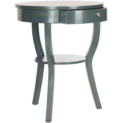 Kendra Round Dark Teal Wood and Metal Accent Table