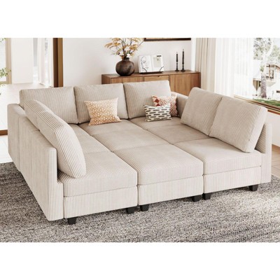 Belffin Corduroy Modular Sectional Sleeper Sofa 9 Seat Convertible with Storage Ottomans Modular Sectional Couch Bed for Living Room