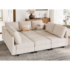Belffin Corduroy Modular Sectional Sleeper Sofa 9 Seat Convertible with Storage Ottomans Modular Sectional Couch Bed for Living Room - 1 of 4