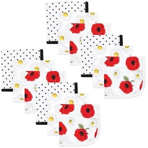 Hudson Baby Infant Girl Cotton Muslin Washcloths, Poppy Daisy, One Size - 1 of 4