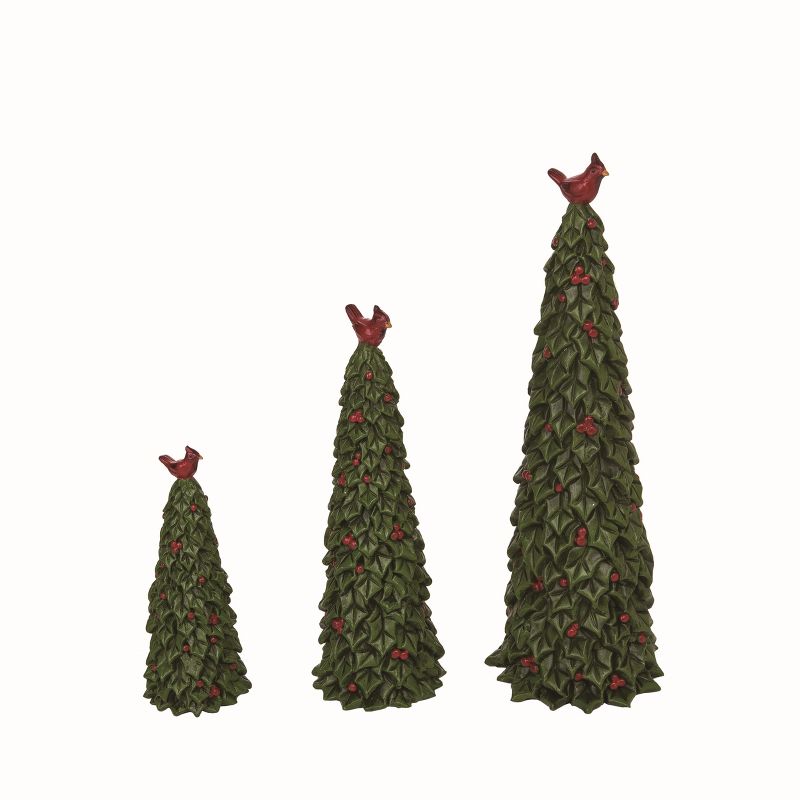 Transpac Resin Brown Christmas Cardinal Decor Tree Set of 3, 1 of 2