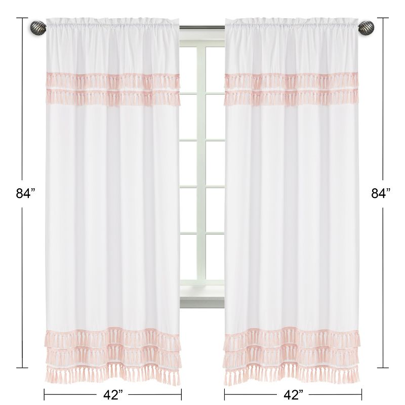 Sweet Jojo Designs Window Curtain Panels 84in. Boho Fringe White and Pink, 5 of 6