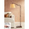 Franklin Iron Works Rustic Farmhouse Arc Floor Lamp with USB Port 60" Tall Bronze Downbridge Faux Leather Empire Shade for Living Room Reading Bedroom - 2 of 4