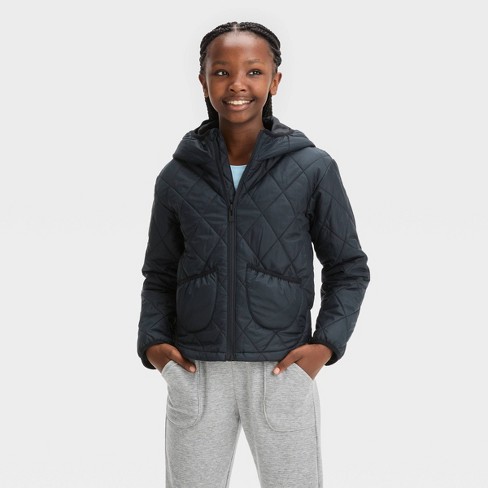 Girls' Solid Quilted Jacket - All In Motion™ Black Xs : Target