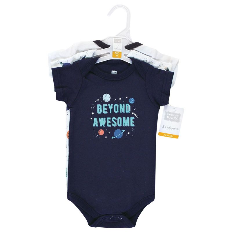 Hudson Baby Infant Boy Cotton Bodysuits, Space, 3 of 7