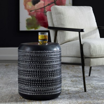 Chalk Black and Gray Round Tribal Accent Table