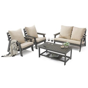 Modern 4-Piece Outdoor Conversation Set with Cushions and Coffee Table - 1 of 4