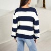 Anna-Kaci Women's Striped Knit Sweater with V-Neckline and Balloon Sleeves for Casual Styles - 3 of 4