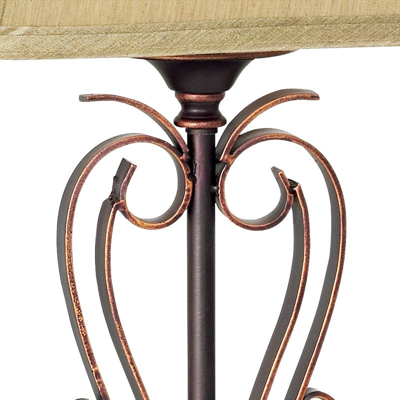 Franklin Iron Works Traditional Table Lamps 26.5" High Set of 2 with Table Top Dimmers Bronze Copper Scroll Faux Silk Shade for Living Room, 4 of 10
