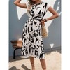 Womens Dress Summer Round Neck Short Sleeve Print Pleated Midi Dress - 3 of 3