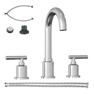 8 Inch Widespread Bathroom Faucet, Modern 3-Hole Sink Faucet with Stainless Steel Pop-Up Drain, 360° Swivel Spout, Brushed Nickel for Guest Bath - 1 of 4