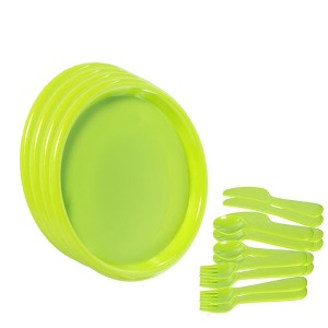 Basicwise Reusable Cutlery Set of 16 - Plastic Plates, Spoons, Forks and Knives (4 of each) - 1 of 4