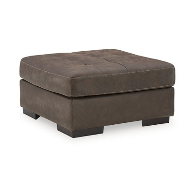 Signature Design by Ashley Maderla Faux Leather Tufted Oversized Accent Ottoman, Walnut Brown
