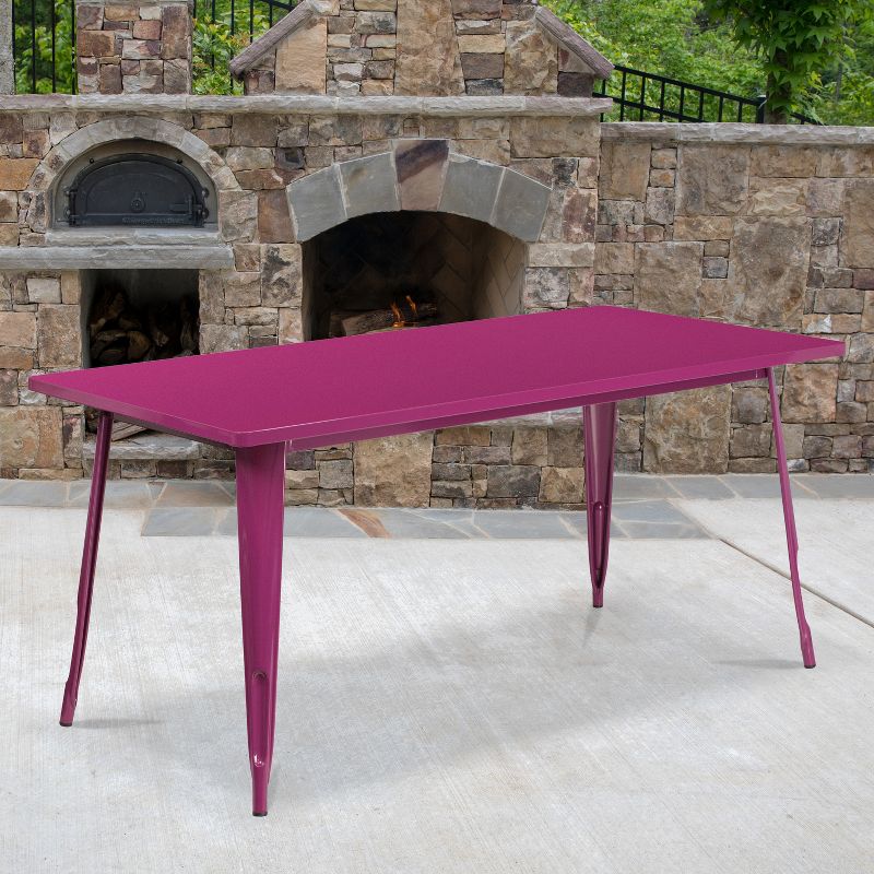 Emma and Oliver Commercial 31.5" x 63" Rectangular Colorful Metal Indoor-Outdoor Dining Table, 2 of 3
