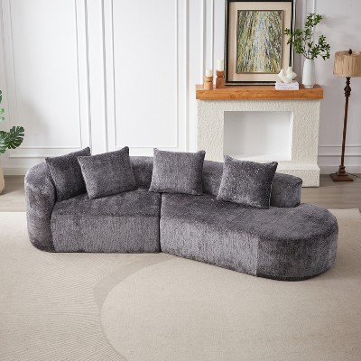 GDFStudio Ivy 114" Chenille Upholstered Curved Sectional Sofa with 4 Pillows