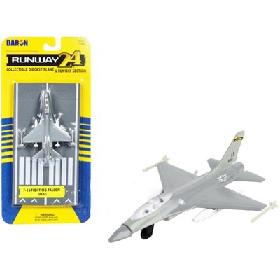 General Dynamics F-16 Fighting Falcon Fighter Aircraft Gray with Runway Section Diecast Model Airplane by Runway24