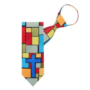 Jacob Alexander Men's Holy Cross Abstract Pre-Tied Zipper Necktie - Green/Red/Blue/Yellow - 1 of 3