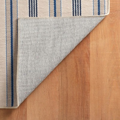 Gray and Blue Striped Synthetic Washable Rectangular Rug 3' x 5'