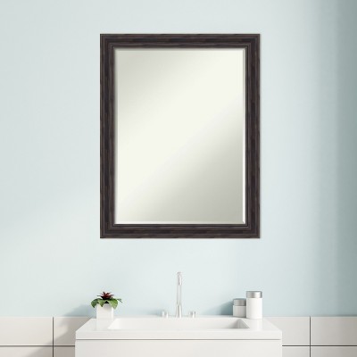 Rustic Pine Black Narrow Bevel Wood Bathroom Vanity Mirror