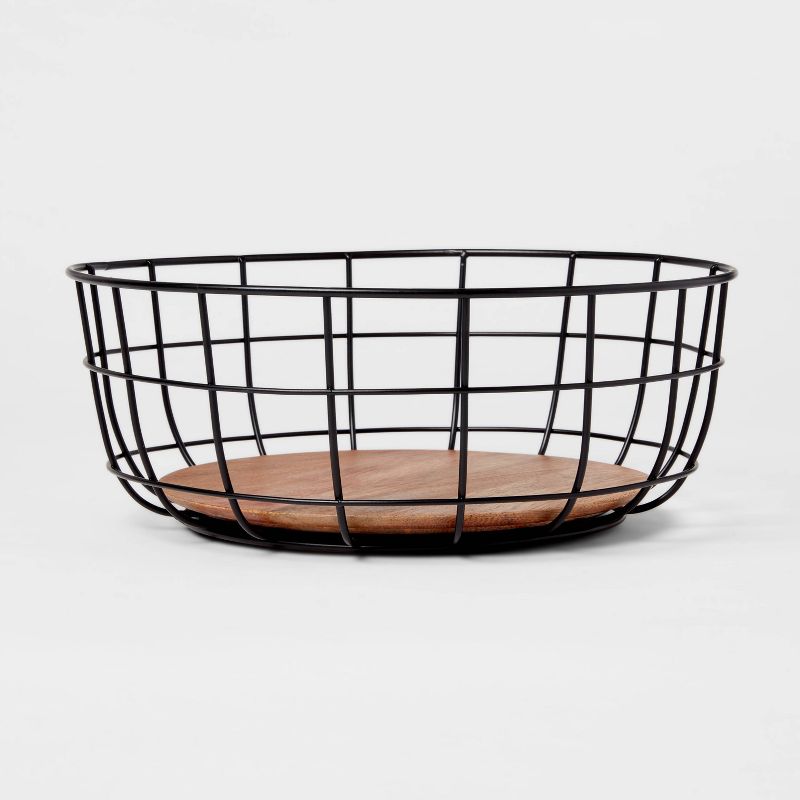 Iron and Mangowood Wire Fruit Basket Black - Threshold&#8482;, 1 of 7