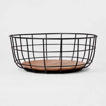Iron and Mangowood Wire Fruit Basket Black - Threshold™