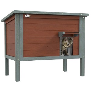 PawHut Outdoor Cat House, Wooden Feral Cat House, All-Round Foam Insulated Cat Shelter with Weatherproof Roof, Removable Floor, Openable Roof, Brown - 1 of 4