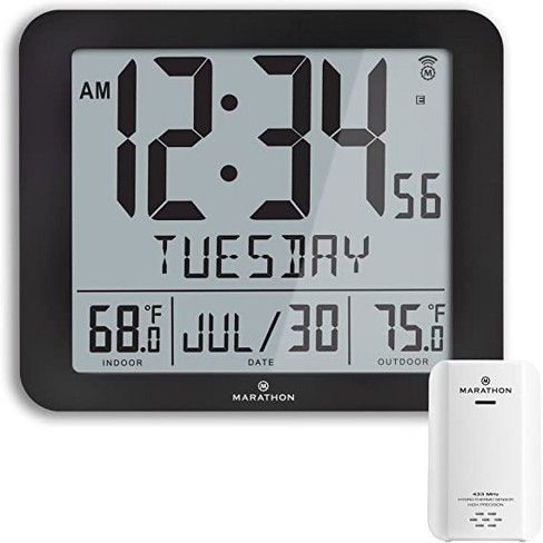 Indoor/Outdoor Atomic Analog Wall Clock with Temperature and