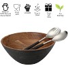 Folkulture 12"x5" Acacia Wood Salad Bowl with Matching Tongs | Wooden Mixing & Serving Bowl | Wedding Registry & Kitchen Decor, Black - 2 of 4