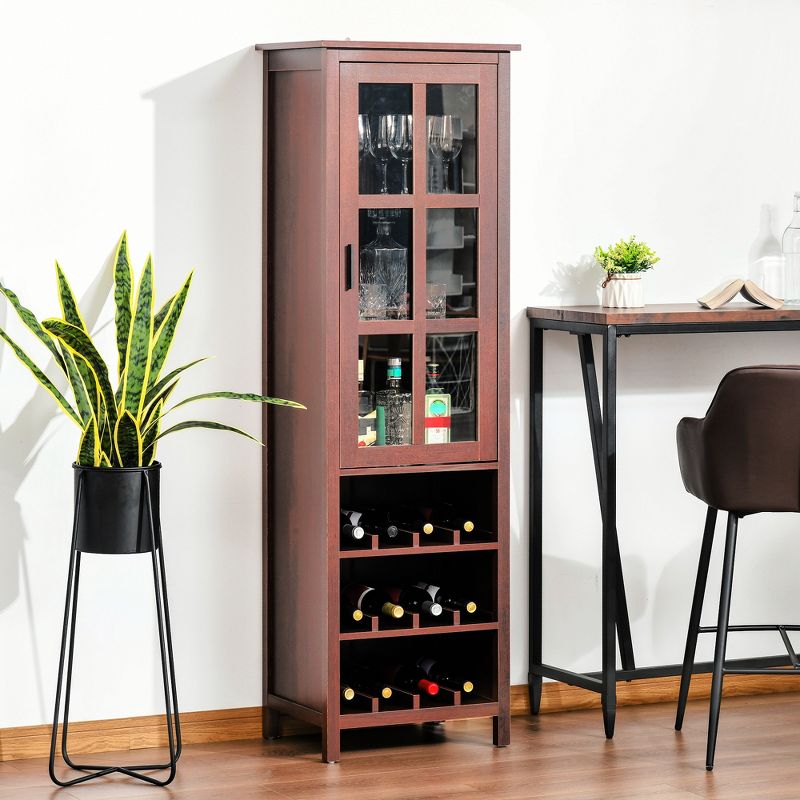 HOMCOM Tall Wine Cabinet, Bar Display Cupboard with 12-Bottle Wine Rack, Glass Door and 3 Storage Compartment for Living Room, Home Bar, Dining Room, 2 of 7
