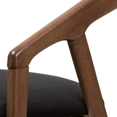 Elegant Mid-Century Modern Black Velvet and Walnut Wood Dining Chairs, Set of 2