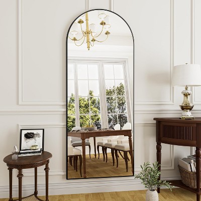 71"x 27.5"Large Wide Floor Mirror,Arched Wall Mirror,Stand Alone Mirror For Bedroom,Entryway Mirror,Thin Metal Framed Mirror-The Pop Home