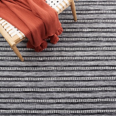 Black and Ivory 4' x 6' Handwoven Wool Stripe Rug