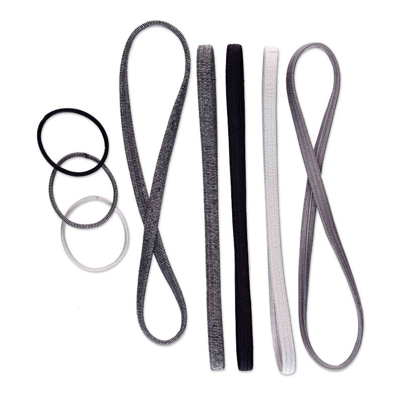 sc&#252;nci No-Slip Grip Flat Elastic Headbands with Bonus Elastic Hair Ties - Grayscale - All Hair - 5pk, 4 of 9