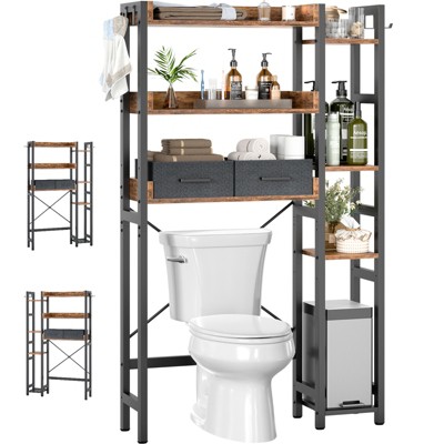 Aheaplus 31'' W Over-the-Toilet Storage Shelf with 2 Drawers and 4 Hooks for Restroom and Laundry