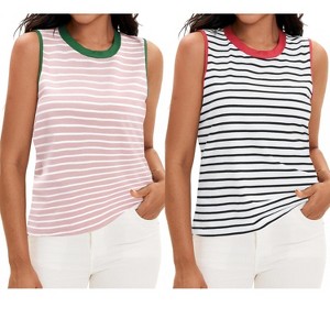 ATHLECHIC Women's Striped Color Block Side Slits Crew Neck Casual Sleeveless Shirts 2 Packs - 1 of 4