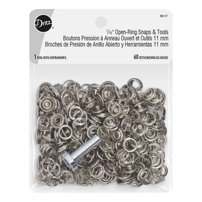 Dritz 60ct Size 16 Snaps Open Ring Tools Nickel