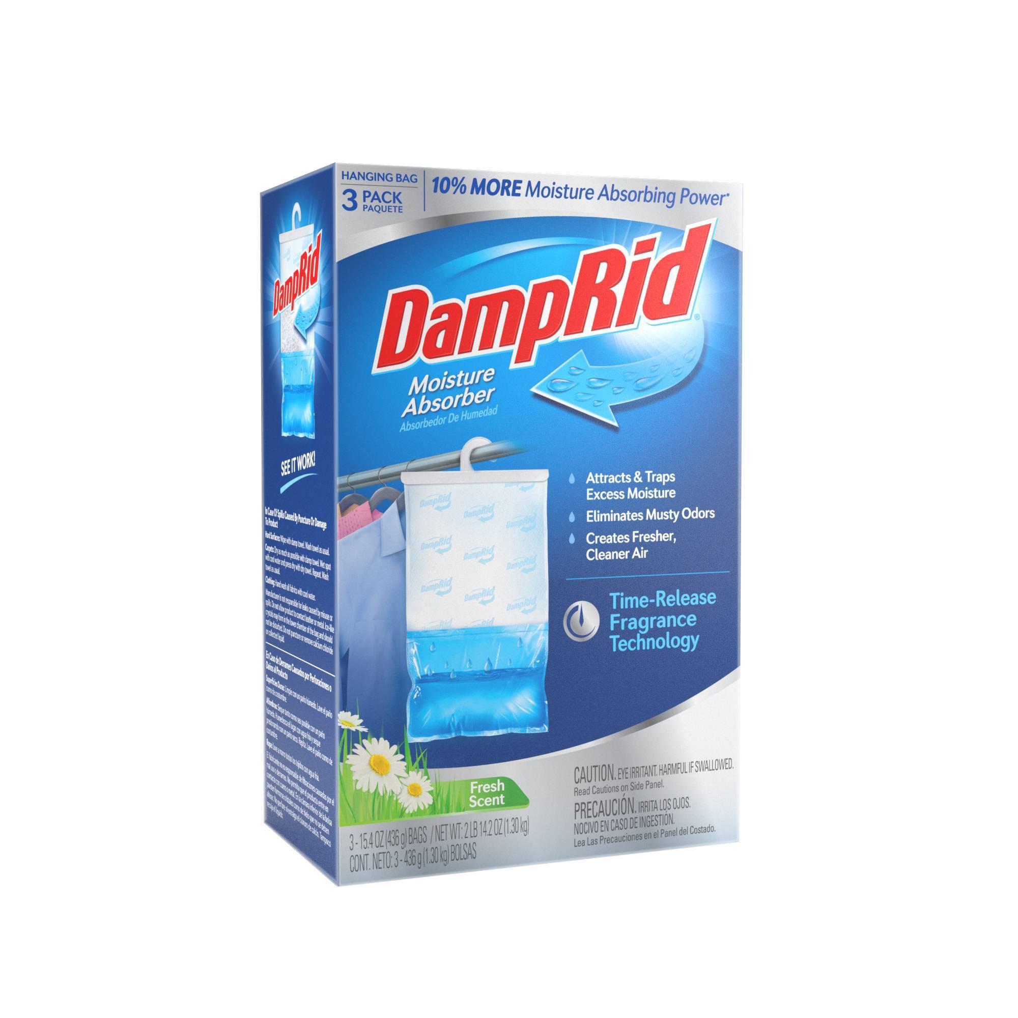 DampRid Moisture Absorber Hanging Bag - Fresh Scent - 46.2oz/3pk: Solid Non-Powered Air Fresheners, 45 Day Use