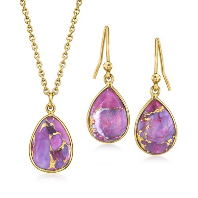 Ross-Simons Purple Turquoise Jewelry Set: Pendant Necklace and Drop Earrings in 18kt Gold Over Sterling Size 18