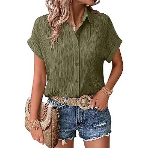 Zeagoo Womens Button Down Shirts Casual Short Sleeve Dress Shirt Textured Collared Summer Clothes Work Blouse - 1 of 1