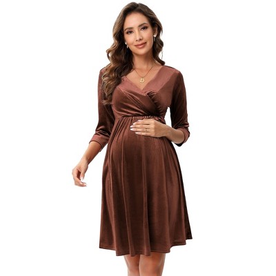 aternity Dress Women's Velvet Retro V-Neck A-Line Sexy Photoshoot Dress