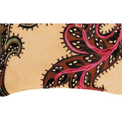 14" Beige and Brown Embroidered Square Throw Pillow