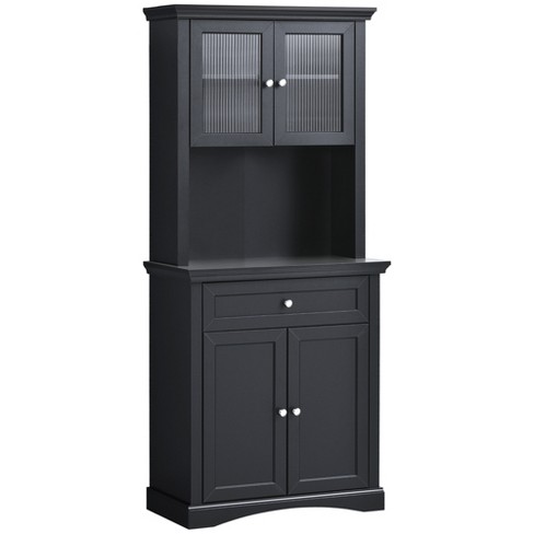 3-Door 71 inch Kitchen Buffet Pantry Storage Cabinet with Hutch and Adjustable Shelf, Black