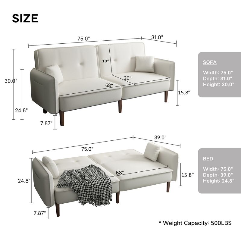 Convertible Futon Sofa Bed with Wooden Legs - ModernLuxe, 4 of 12