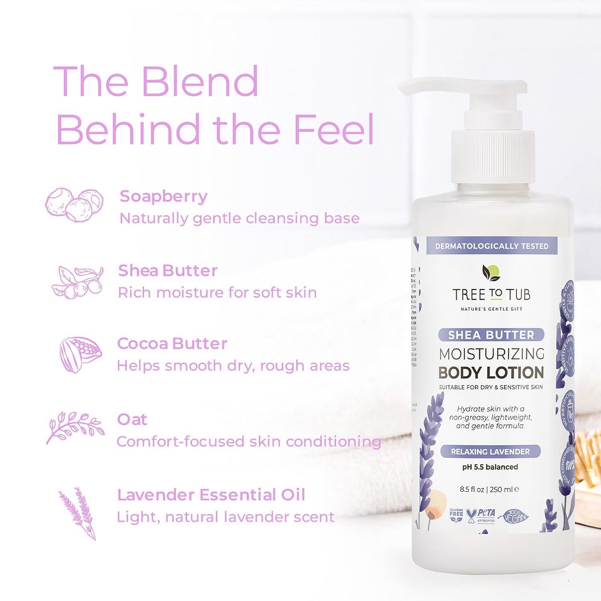 Tree To Tub Lavender Shea Butter Body Lotion for Dry Skin - Moisturizing Sensitive Skin Lotion for Women & Men, Body Moisturizer Organic Cocoa Butter - thumbnail 4