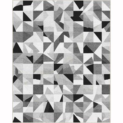 Well Woven Geometric Modern Washable Area Rug - Black + White Mosaic Black and White Triangles - For Living Room, Dining Room and Bedroom