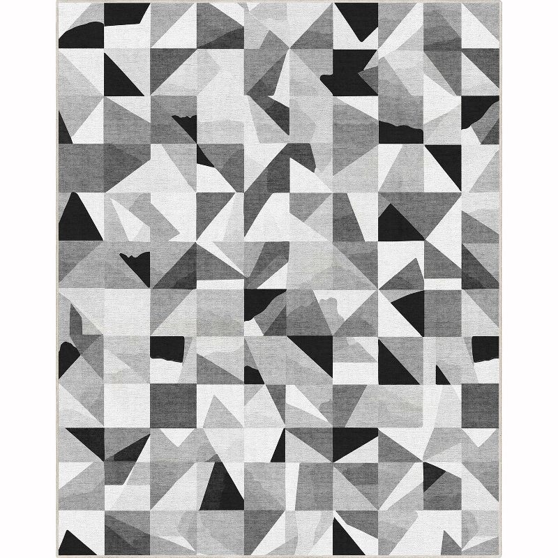 Well Woven Geometric Modern Washable Area Rug - Black + White Mosaic Black and White Triangles - For Living Room, Dining Room and Bedroom, 1 of 9