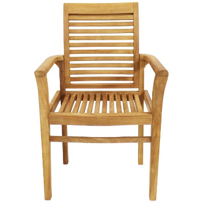 Light Brown Teak Outdoor Slatted Dining Armchair