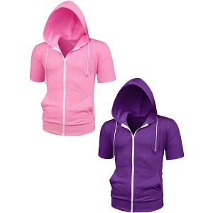 Lars Amadeus Men's Solid Color Summer Adjustable Drastring Zip Hoodies Sweatshirt 2 Packs - 1 of 4